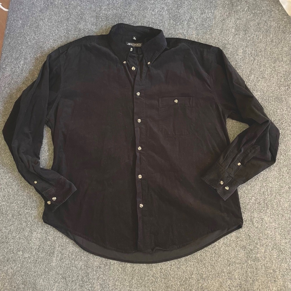 Black Corduroy Button Down Long Sleeve Shirt XL 43/44 Authentic Clothing Company